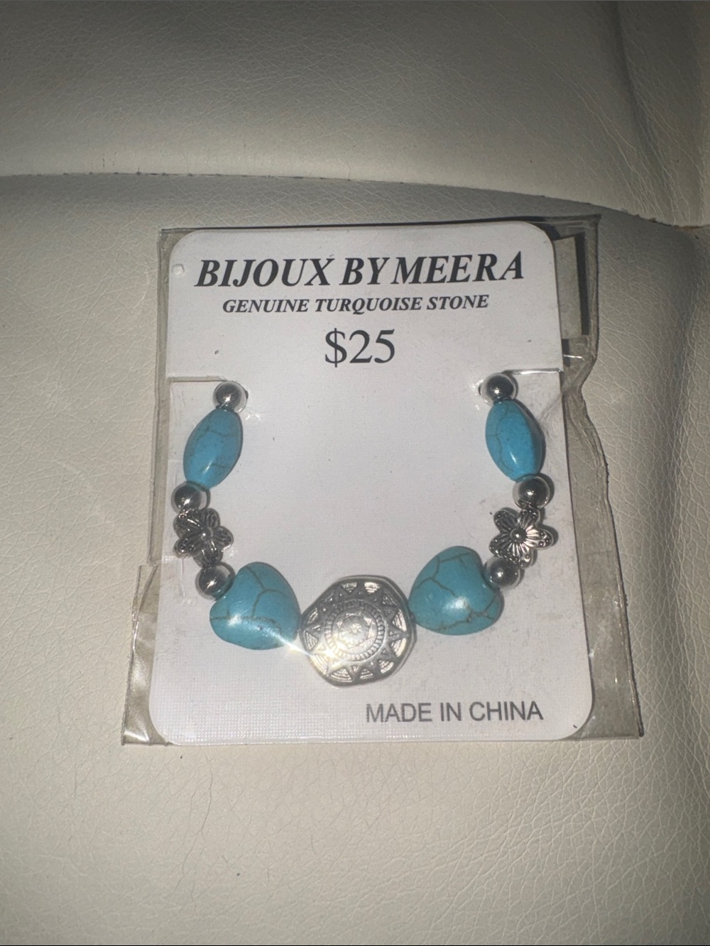 “Bijoux By Meera” Turquoise Stone & Silver Charms Bracelet